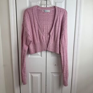 FP Beach Declan Pink Speckled Knit Cropped Cardigan Sweater Large